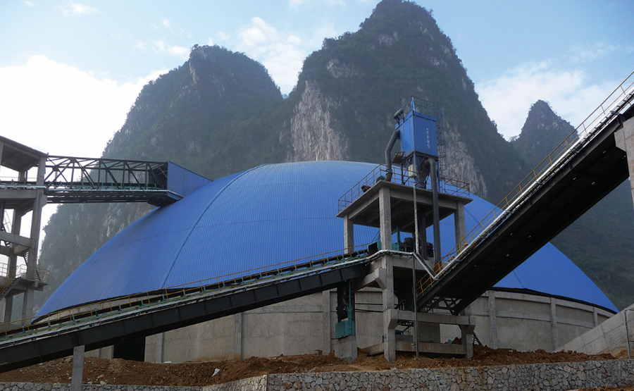 广西虎鹰水泥有限公司石灰石堆场网架工程   球壳直径 87M