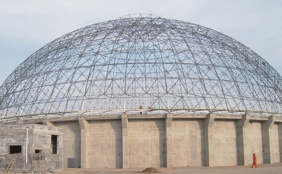 中石化新疆塔河石油焦储运项目圆形料仓网架工程